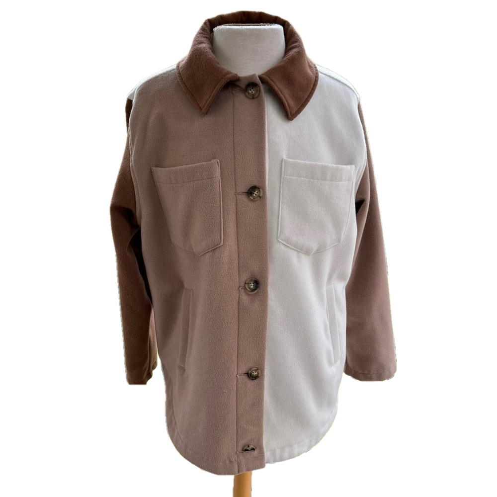 Hollister California Brown Off-White Size Medium Shacket Two-Tone Shirt Jacket